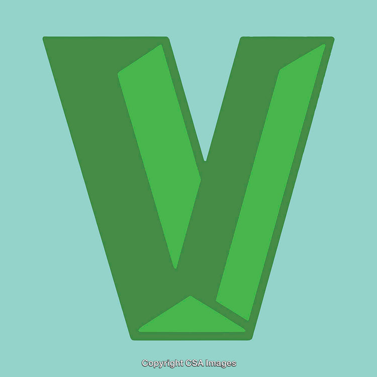 Stylized Green Letter V on a Light Blue Background