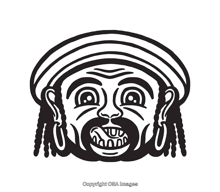 Black And White Line Art of a Stylized Tribal Face Illustration