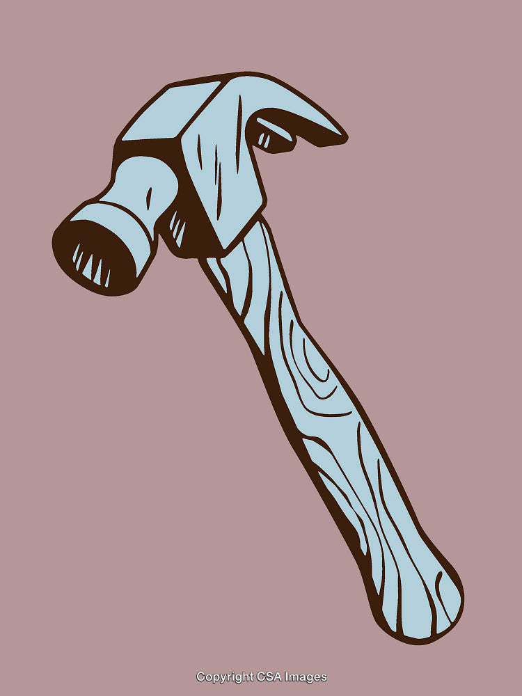 Line Art Illustration of a Handcrafted Wooden Hammer on Pastel Background
