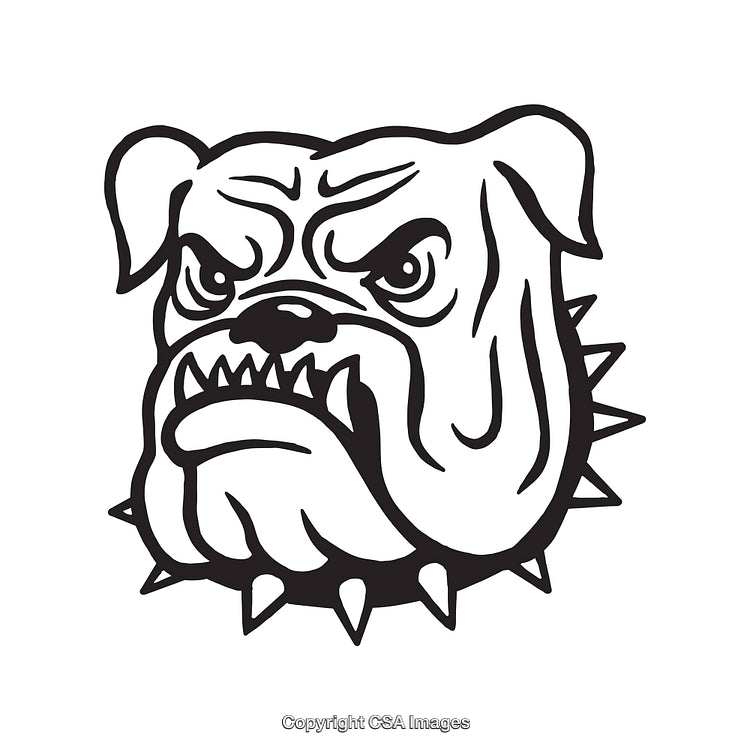 Black and White Line Art Illustration of Bulldog with Fierce Expression