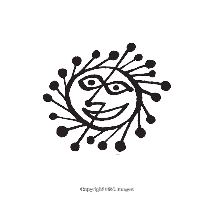 Abstract Black and White Line Illustration of a Circular Face with Patterns