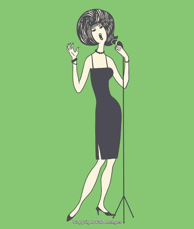 Retro Styled Illustration of a Woman Singing on Green Background