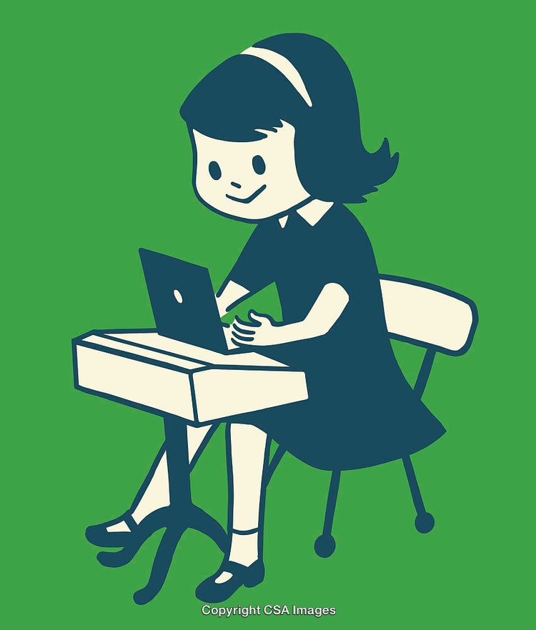 Colorful Illustration of a Child Using a Laptop at a Desk