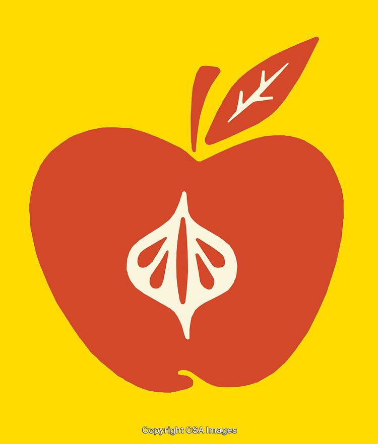 Colorful Line Art Illustration of a Half Apple on Bright Yellow Background