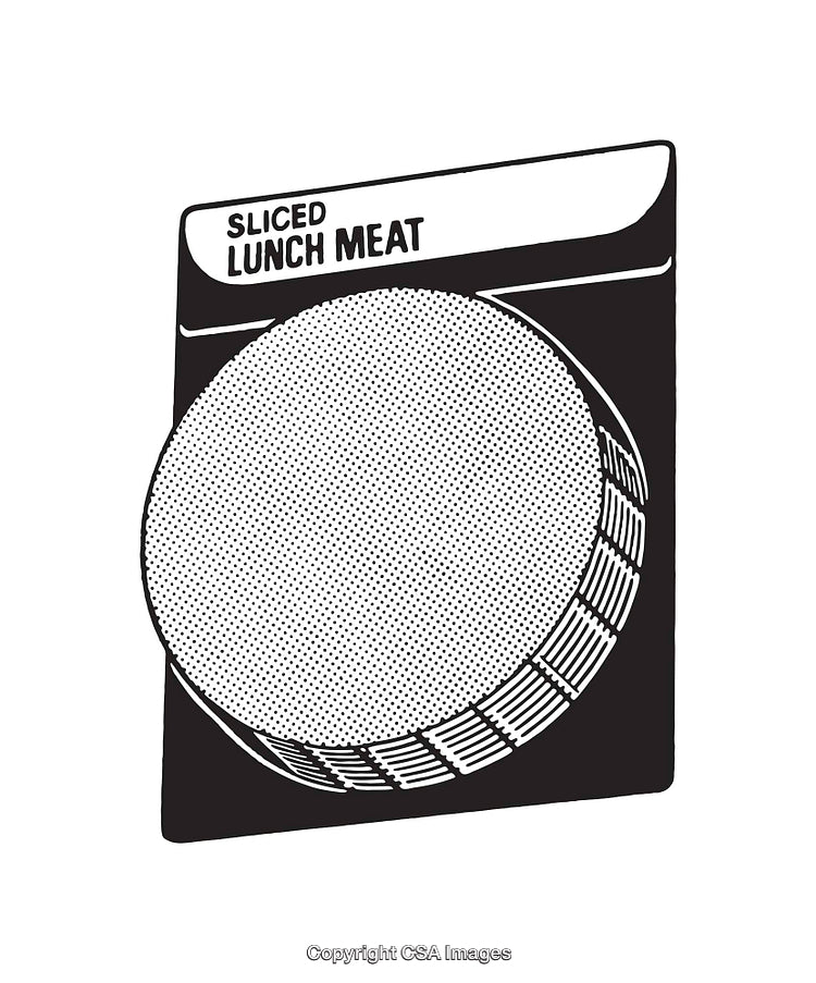 Black and White Line Art of Sliced Lunch Meat Packaging