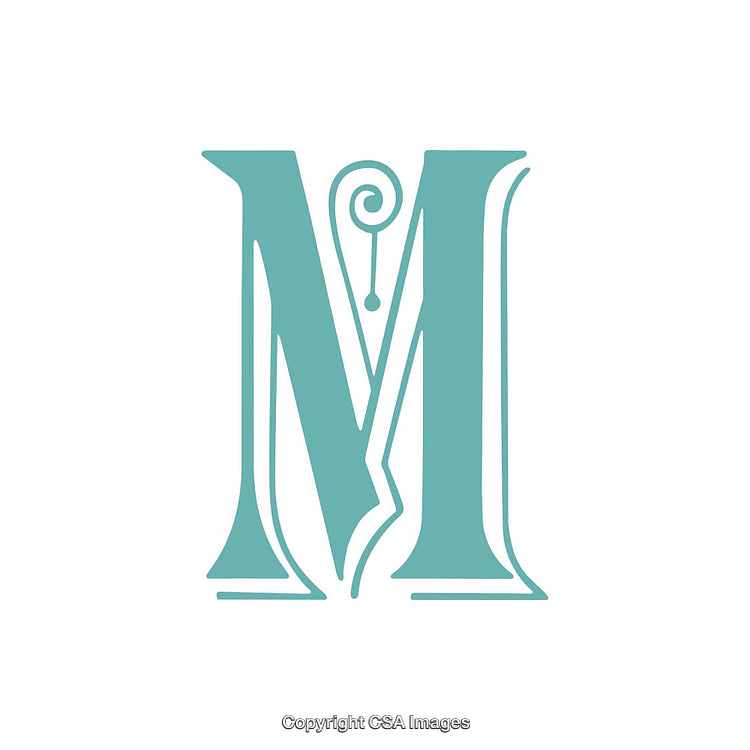 Elegant Teal Letter M with Intricate Decorative Details