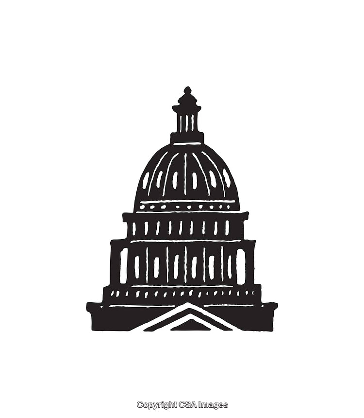 Illustration of Iconic Capitol Building Dome in Black and White Line Art
