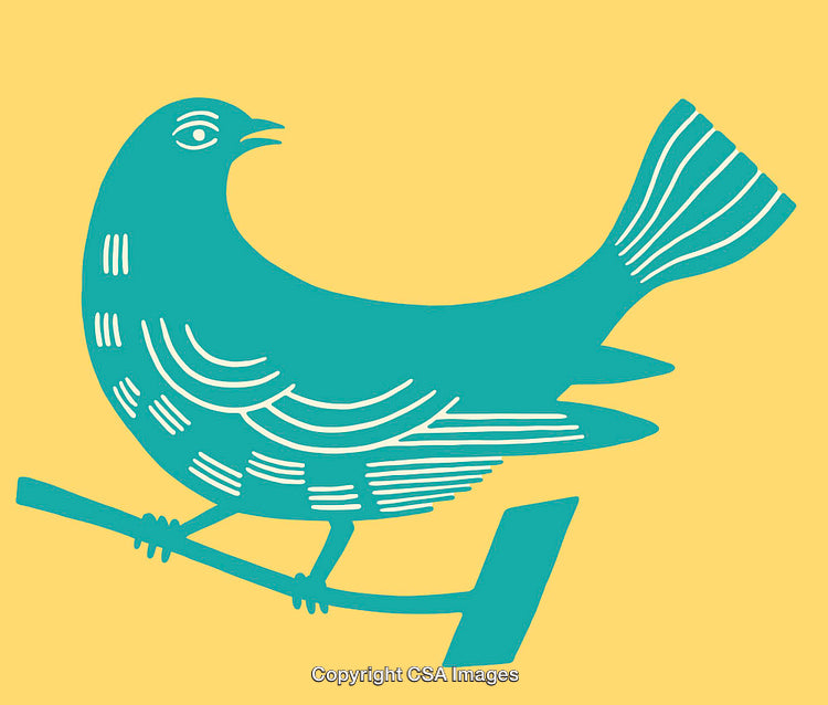 Elegant Teal Line Art Bird on a Yellow Background