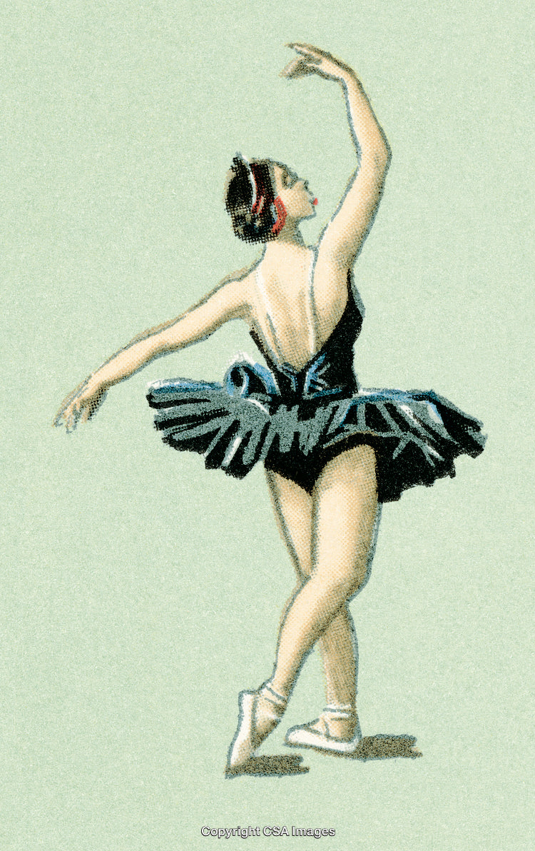Elegant Ballerina Performing in a Black Tutu on a Soft Cream Background