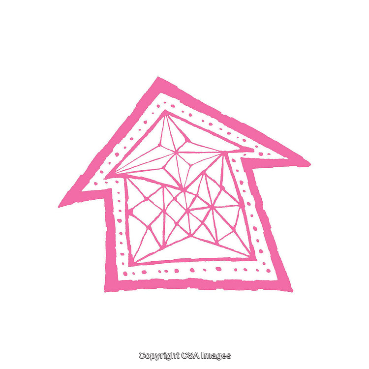 Pink Geometric Arrow Shape with Artistic Lines and Dotted Accents