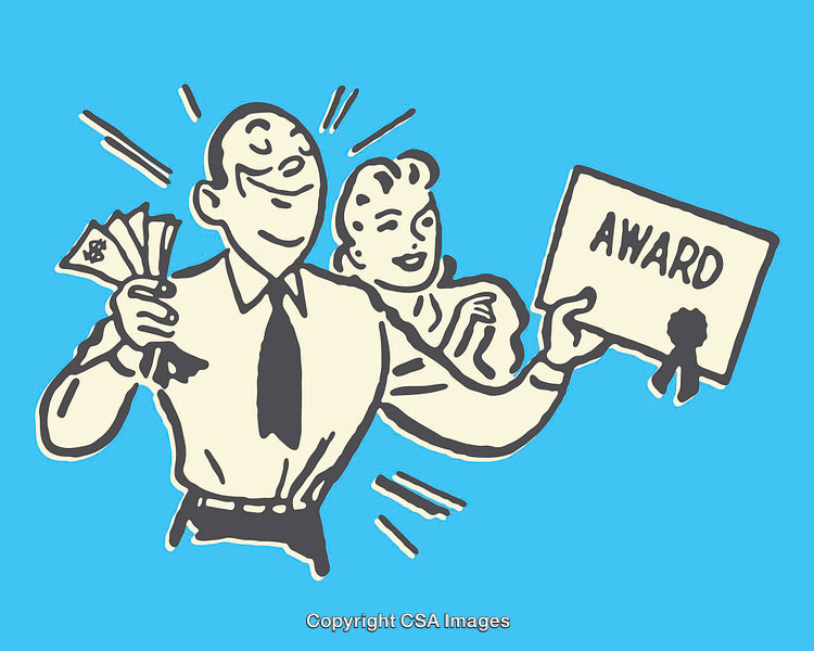 Retro Style Illustration of Business Success With Award and Achievements