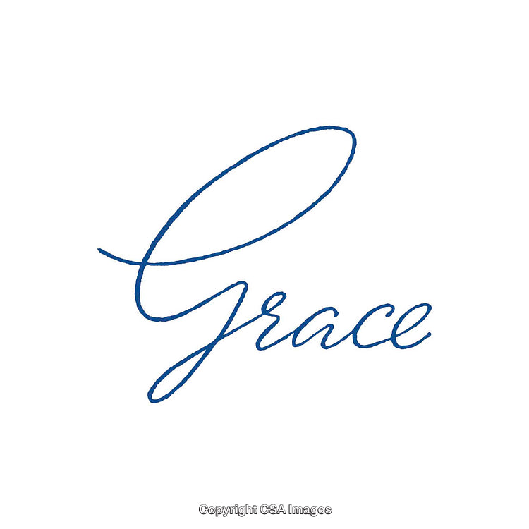 Elegant Handwritten Grace Calligraphy on White Background in Blue Ink