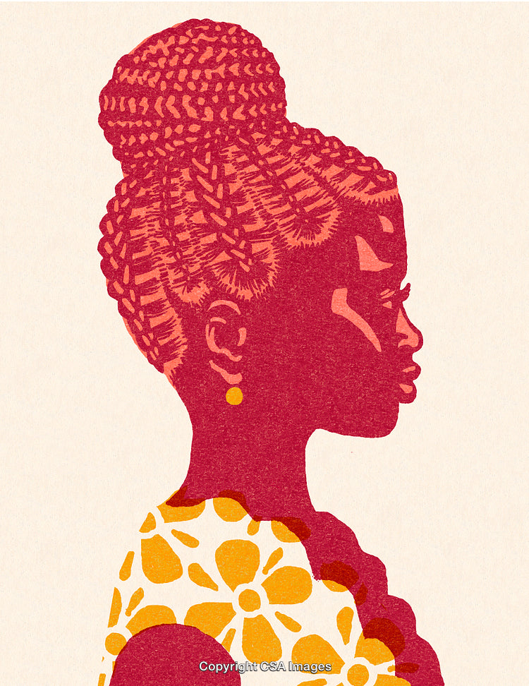 Stylized Profile Illustration of a Woman in Vibrant Colors and Patterns