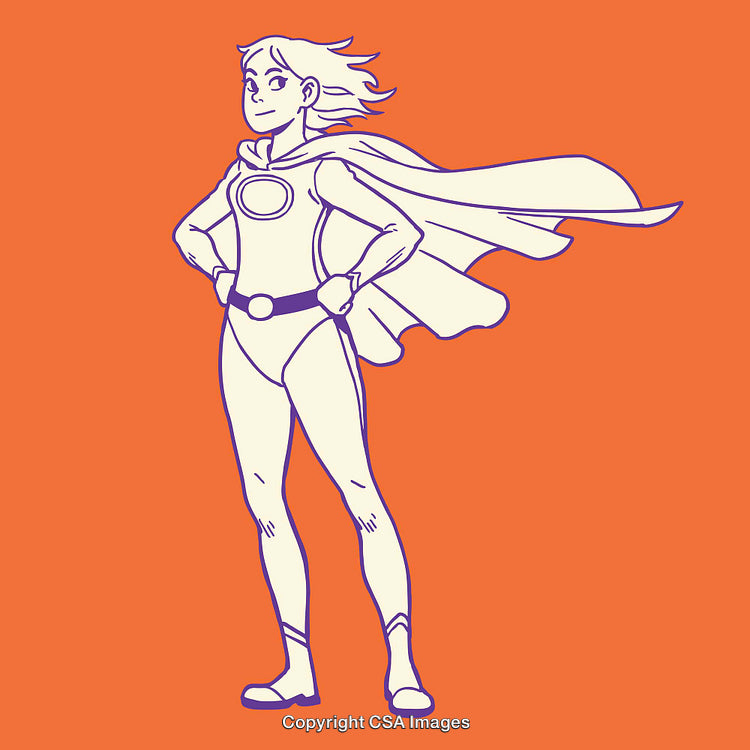 Minimalist Color Line Art of a Confident Superhero Standing Heroically