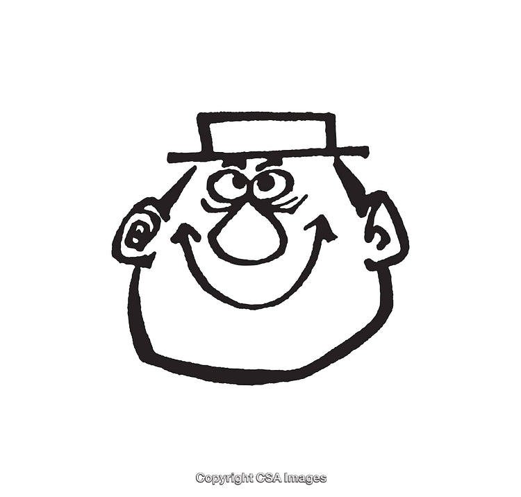 Cheerful Hand-Drawn Face with Hat in Minimalist Black and White Style