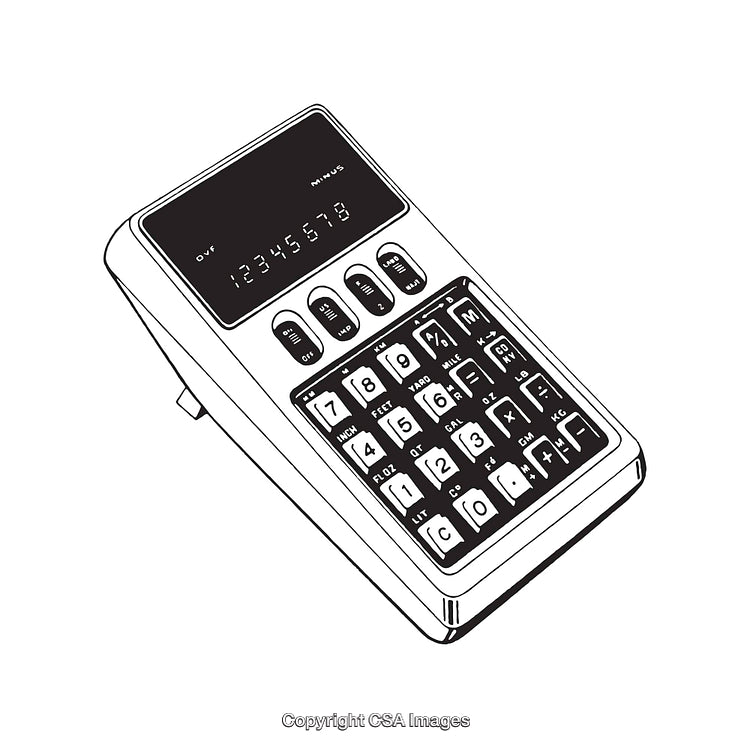Black and White Line Art Illustration of a Detailed Calculator