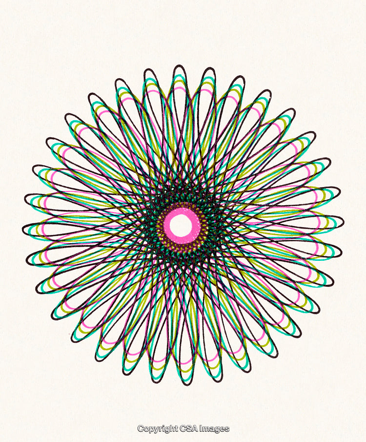 Colorful Symmetrical Geometric Pattern with Radiating Lines and Circular Design