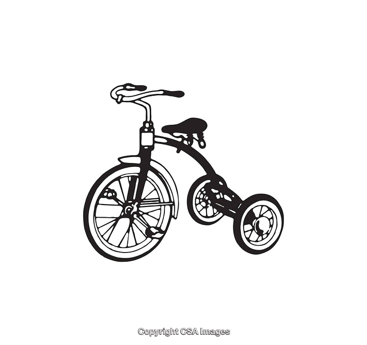 Black and White Line Art Illustration of a Vintage Tricycle