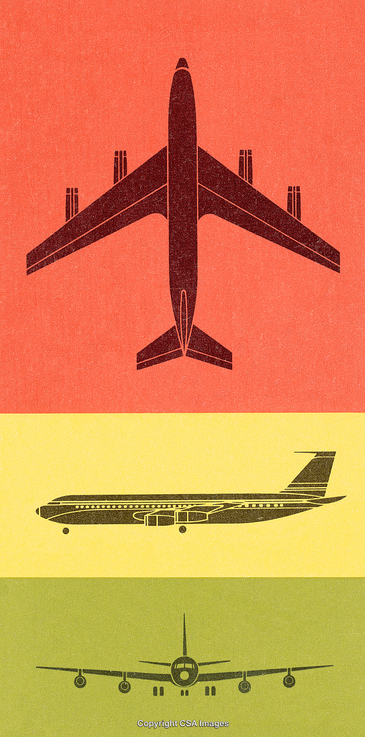 Retro Airplane Illustrations in Red, Yellow, and Green Color Scheme