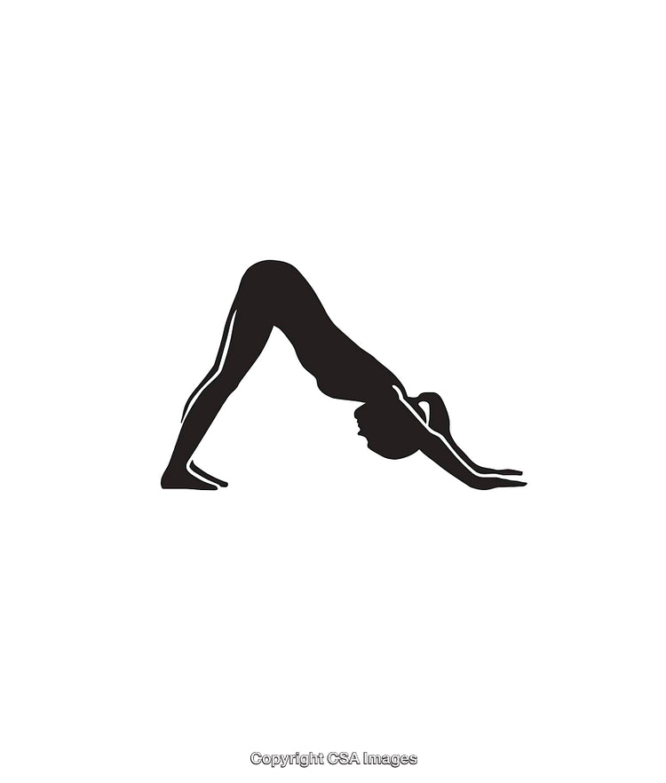 Black And White Illustration of Yoga Pose Silhouette in Downward Position