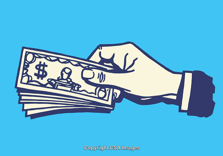 Hand Holding Currency Notes in a Blue Background Illustration