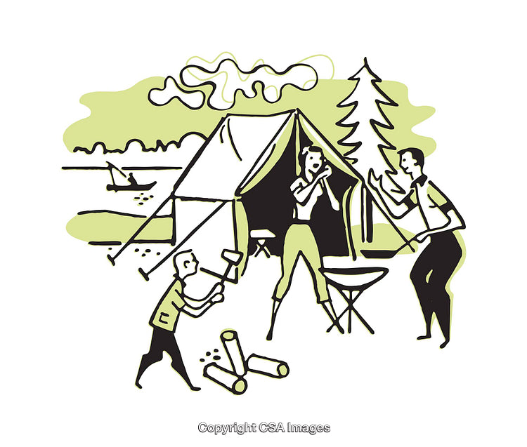 Family Enjoying Outdoor Camping Activities by the Tent in Nature