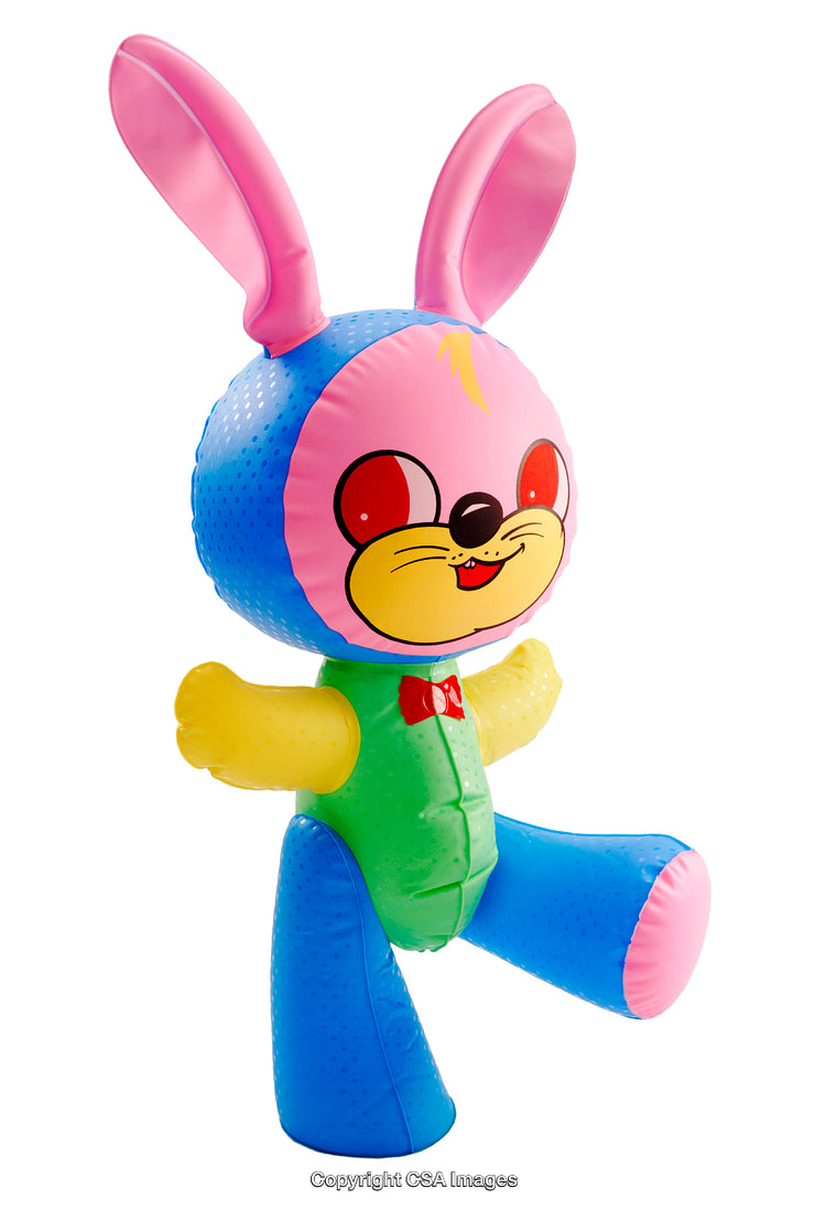 Colorful Inflatable Toy Rabbit with Bright Pink Ears and Happy Expression