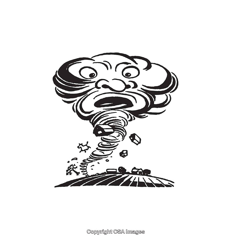 Animated Tornado Line Art with Expressive Cloud Face