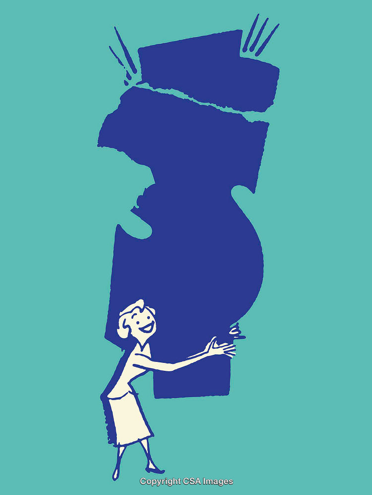 Playful Retro Illustration with Woman and Blue Abstract Concept