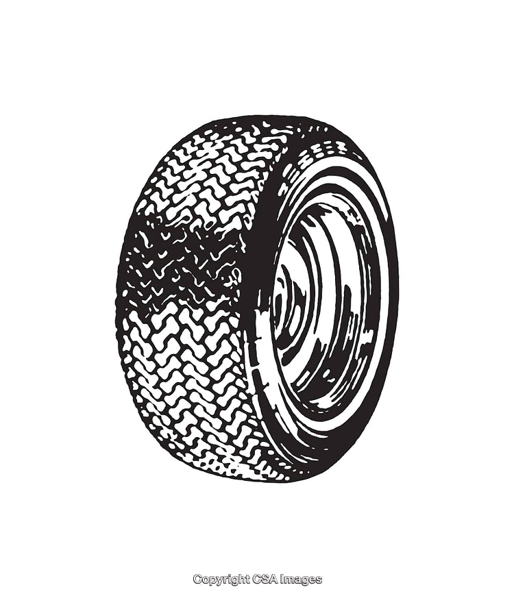 Detailed Black and White Line Art Illustration of a Car Tire