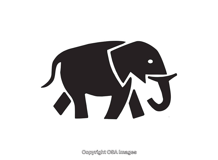 Black and White Line Art Illustration of a Walking Elephant