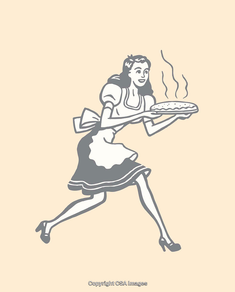 Retro Illustration of a Woman En Route With Freshly Baked Pie