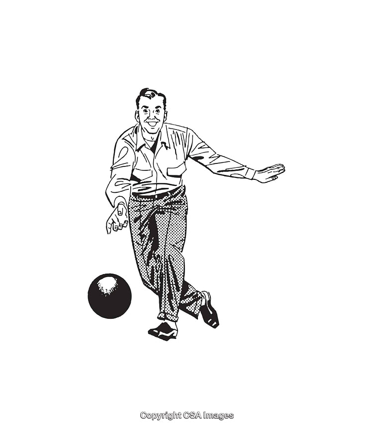 Retro Black and White Illustration of Man Playing Bowling