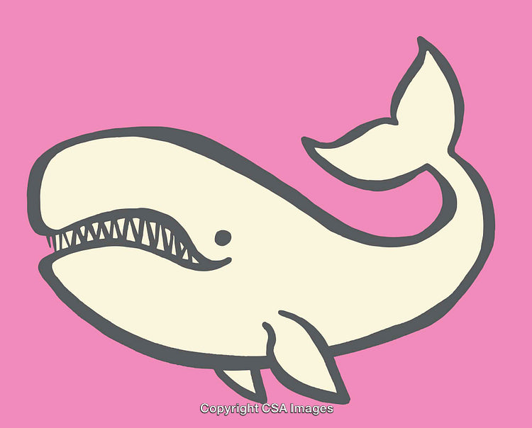 Cute Cartoon Whale Illustration on Vibrant Pink Background
