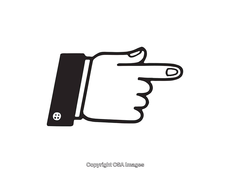 Black and White Icon of a Pointing Hand in Profile View
