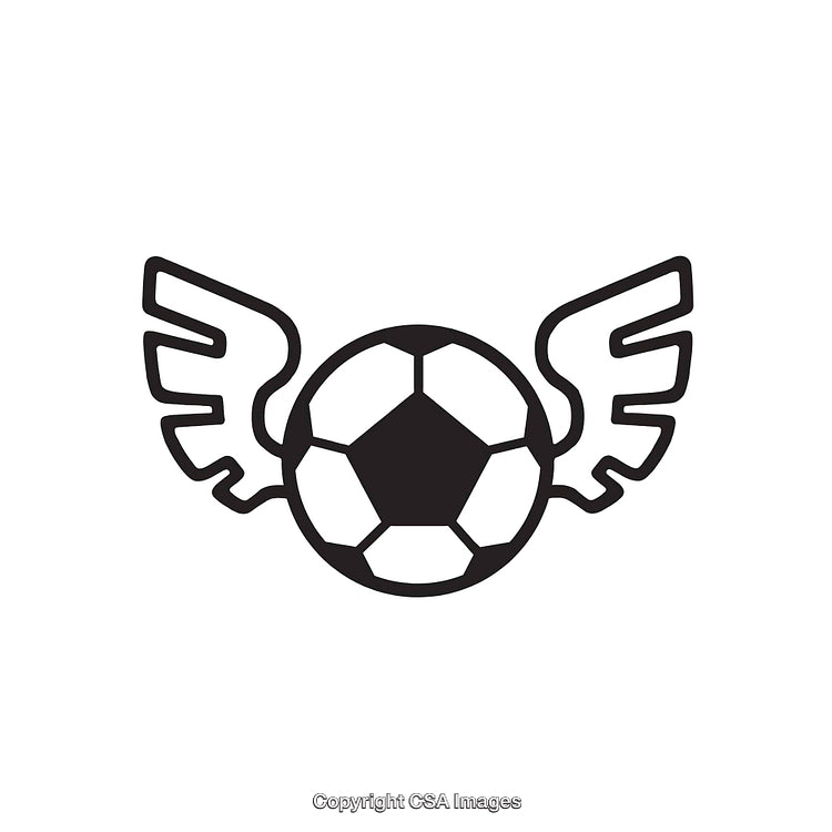 Black and White Line Art Soccer Ball With Wings