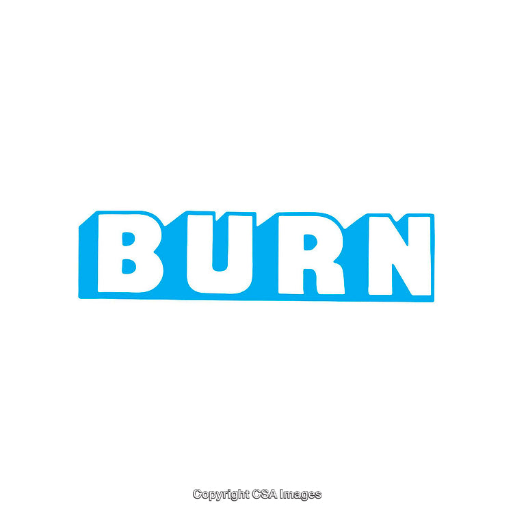 Bold Blue Text Display of the Word 'Burn' on White Background