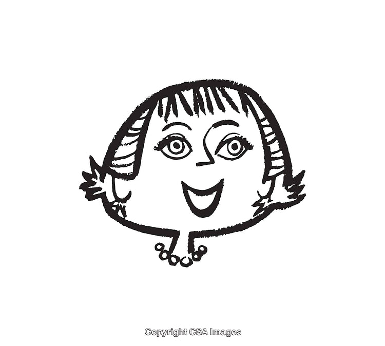 Playful Black and White Line Drawing of a Smiling Woman's Face