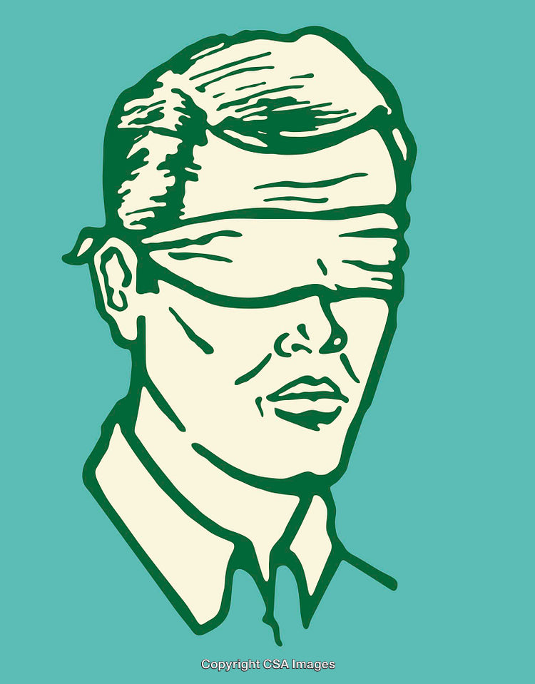 Retro Styled Color Line Drawing of a Blindfolded Male Character