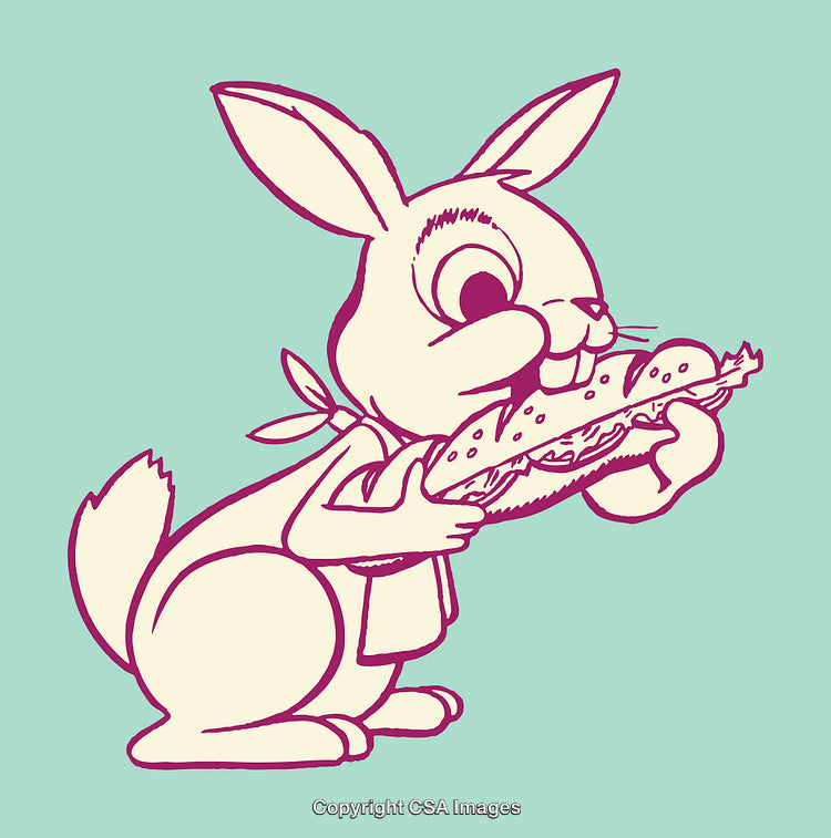 Cartoon Rabbit Enjoying a Sandwich in a Fun Color Illustration