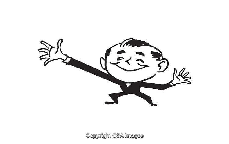 Stylized Black and White Cartoon Figure Openly Welcoming