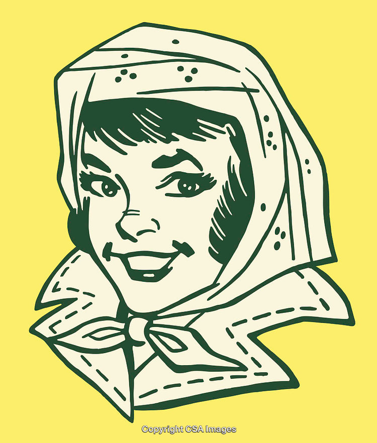 Vintage Line Art Illustration of Smiling Woman in Retro Style