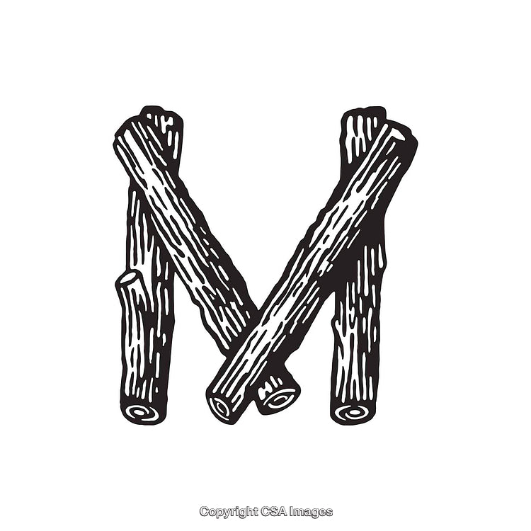 Illustration of the Letter M Built Using Wooden Log Pieces
