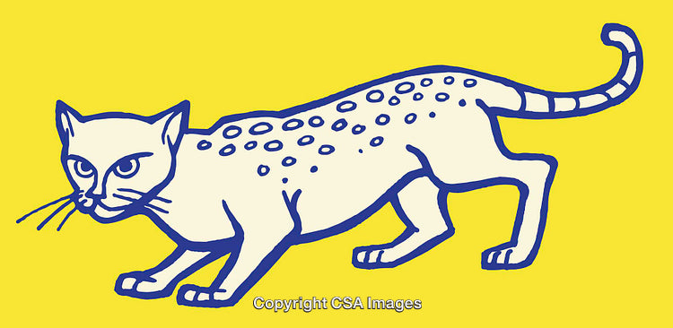 Vivid Line Art Illustration Featuring Graphic Cat on Yellow Background