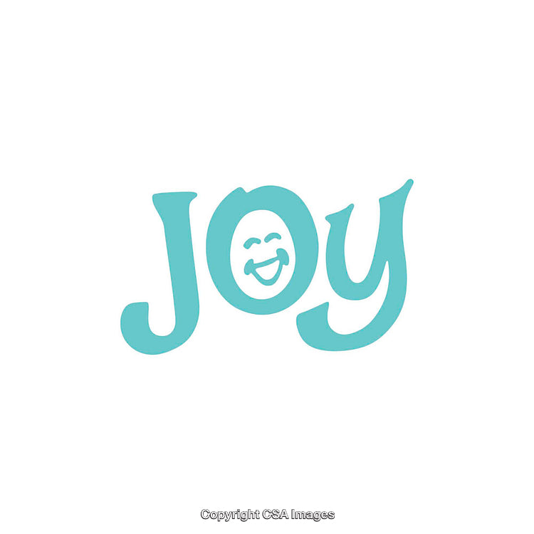 Illustrated Joy Text with Smiling Design in Aqua Color on White