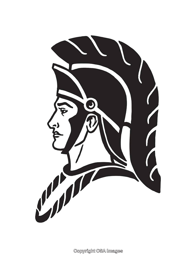 Black and White Line Art of a Roman Soldier Helmet Profile