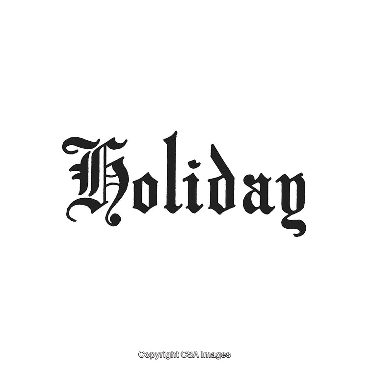 Holiday Text in Vintage Style Blackletter Typeface on White Background