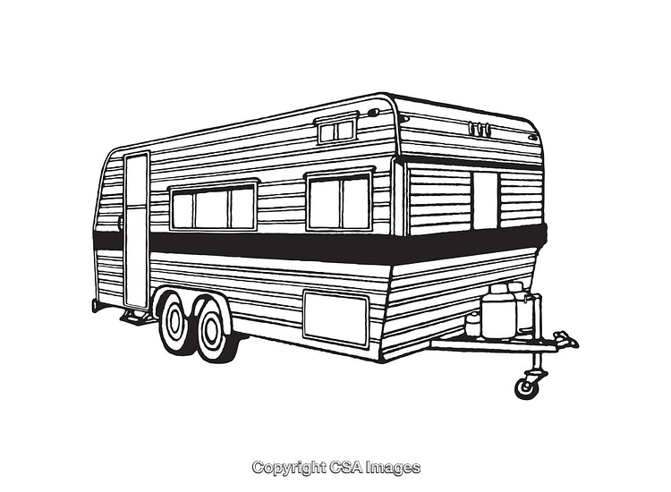 Vintage Style Line Art Illustration of a Mobile Travel Caravan