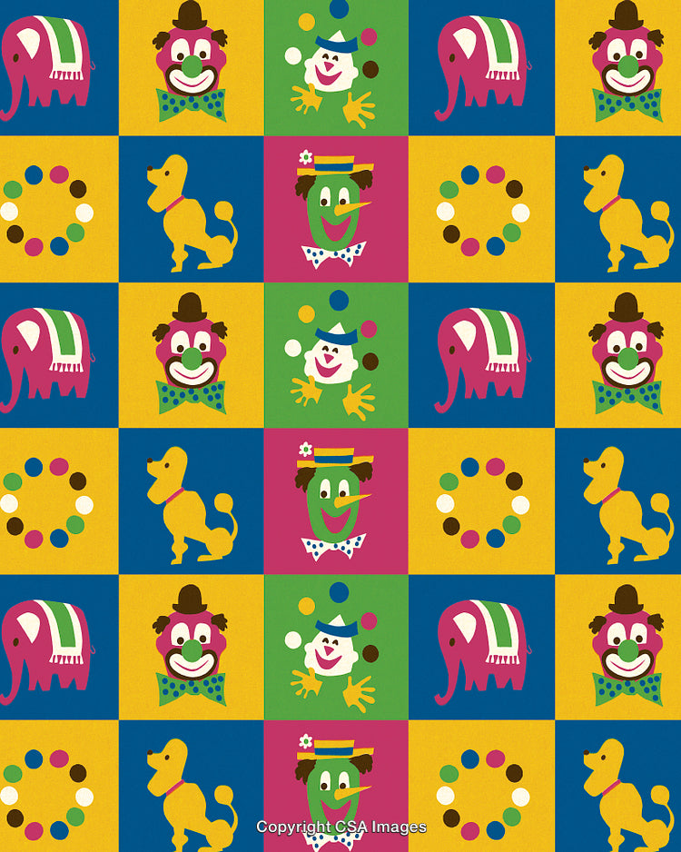 Pattern of Clowns and Circus Animals