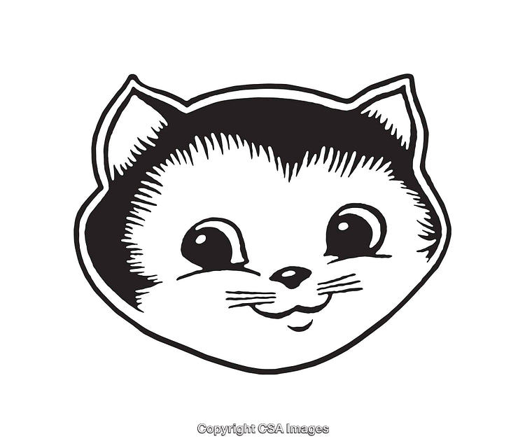 Adorable Black and White Smiling Cat Line Art Illustration Design
